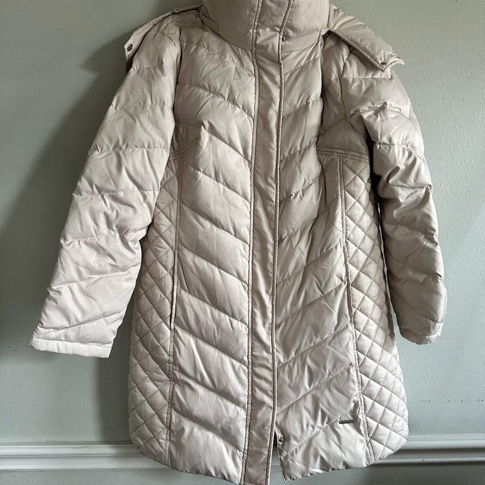 Kenneth Cole Women's Light Beige Quilted Puffer Jacket‎ size xxl faux fur collar